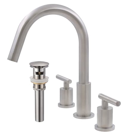 Novatto WALTZ Widespread 2-Handle Lavatory Faucet in Brushed Nickel with Drain NBF-112BN-PUD
